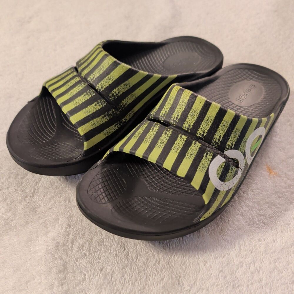 OOFOS Men's OOahh Slip On Slide Sandals Black Yellow M5 W7